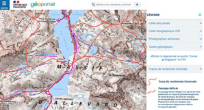 Extrait du Géoportail – Massif d’Allevard (Isère) et légende – © IGN 2023.